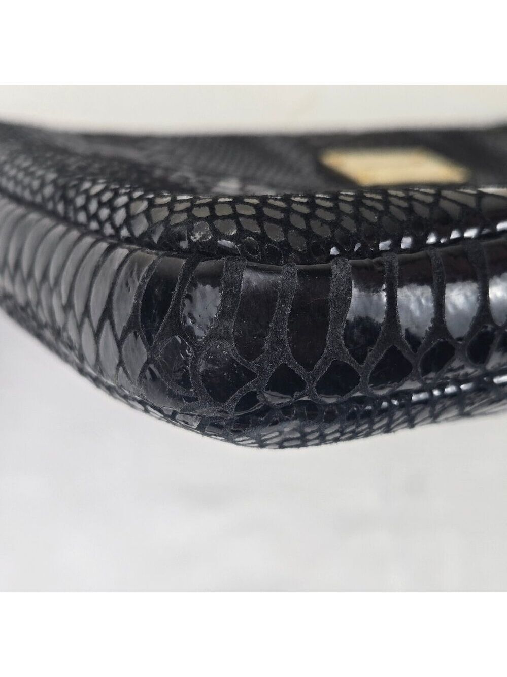 Michael Kors Black Patent Python Embossed Laptop Computer Case Double Zip Strap - Picture 6 of 14